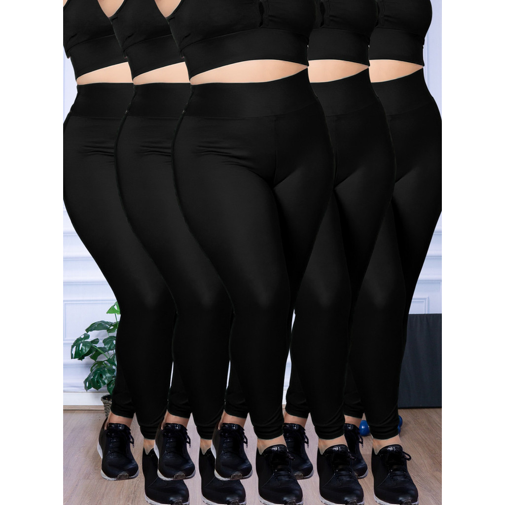 Kit 5 Calça Legging Academia Plus Size G1 G2 G3 G4 Suplex Zero Transparência