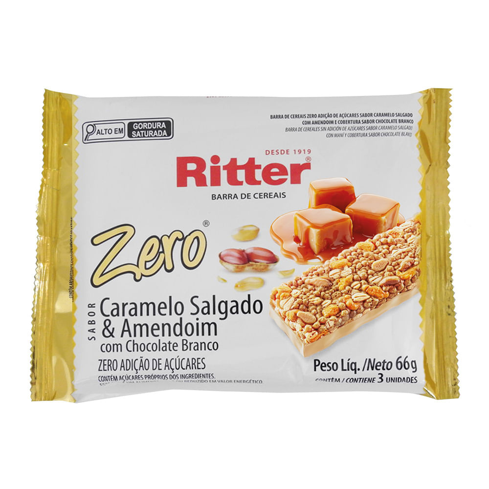 Barra de Cereais Ritter Sabor Caramelo Salgado e Amendoim com Chocolate Branco Zero com 3 Unidades de 22g cada - Food & Beverages