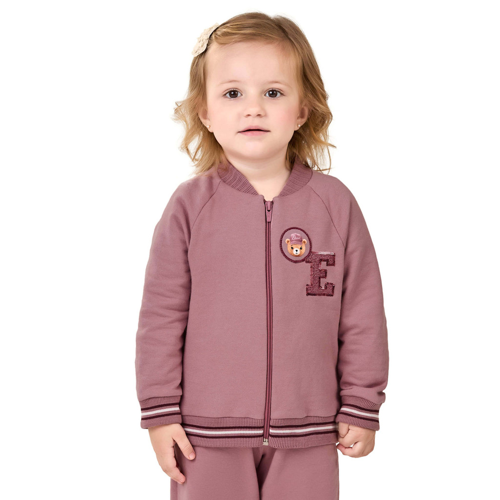 Jaqueta Infantil Menina College Ursinho Elian Rosa - Baby & Kids Fashion