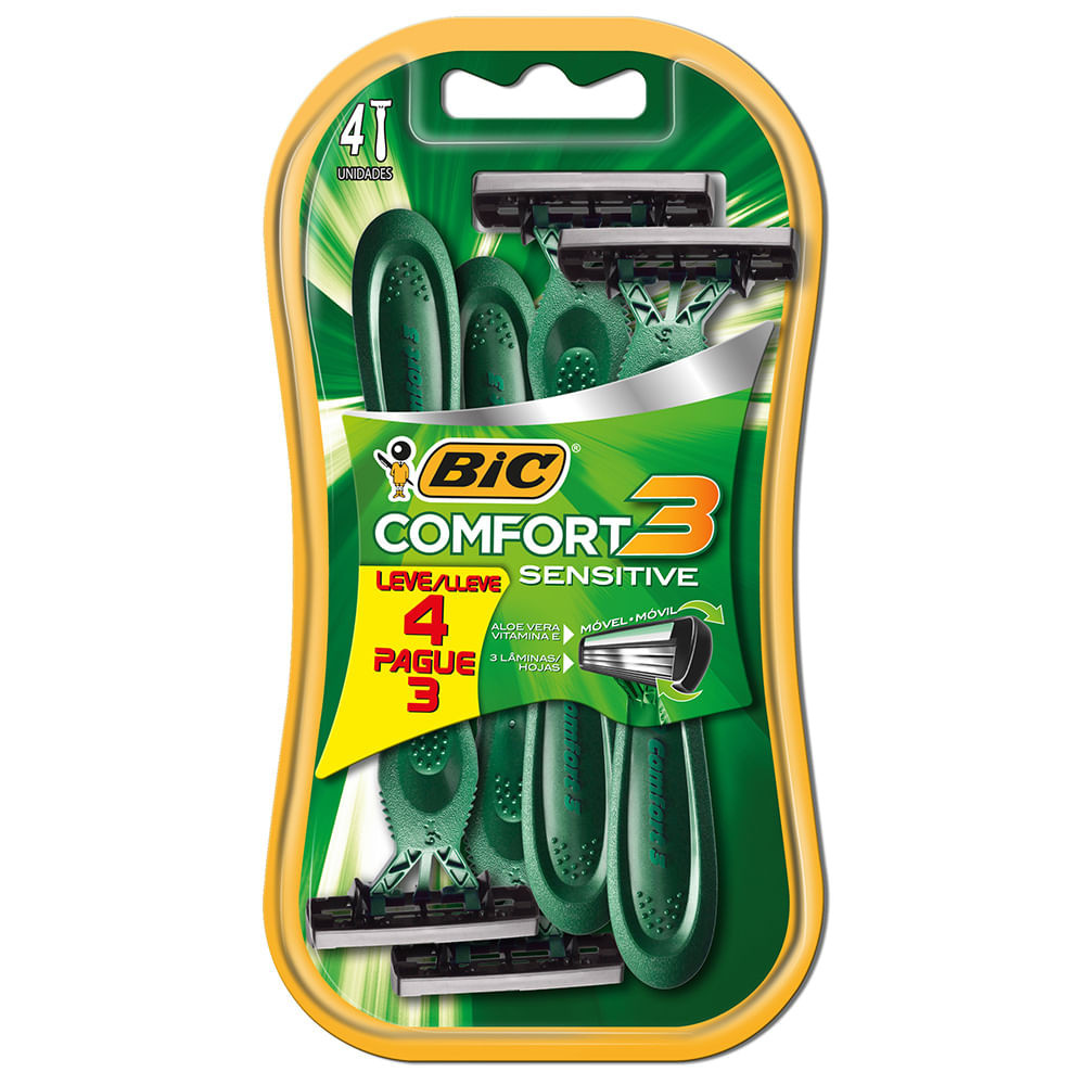 Aparelho de Barbear Bic Comfort 3 Sensitive Leve 4 Pague 3 Unidades - Beauty