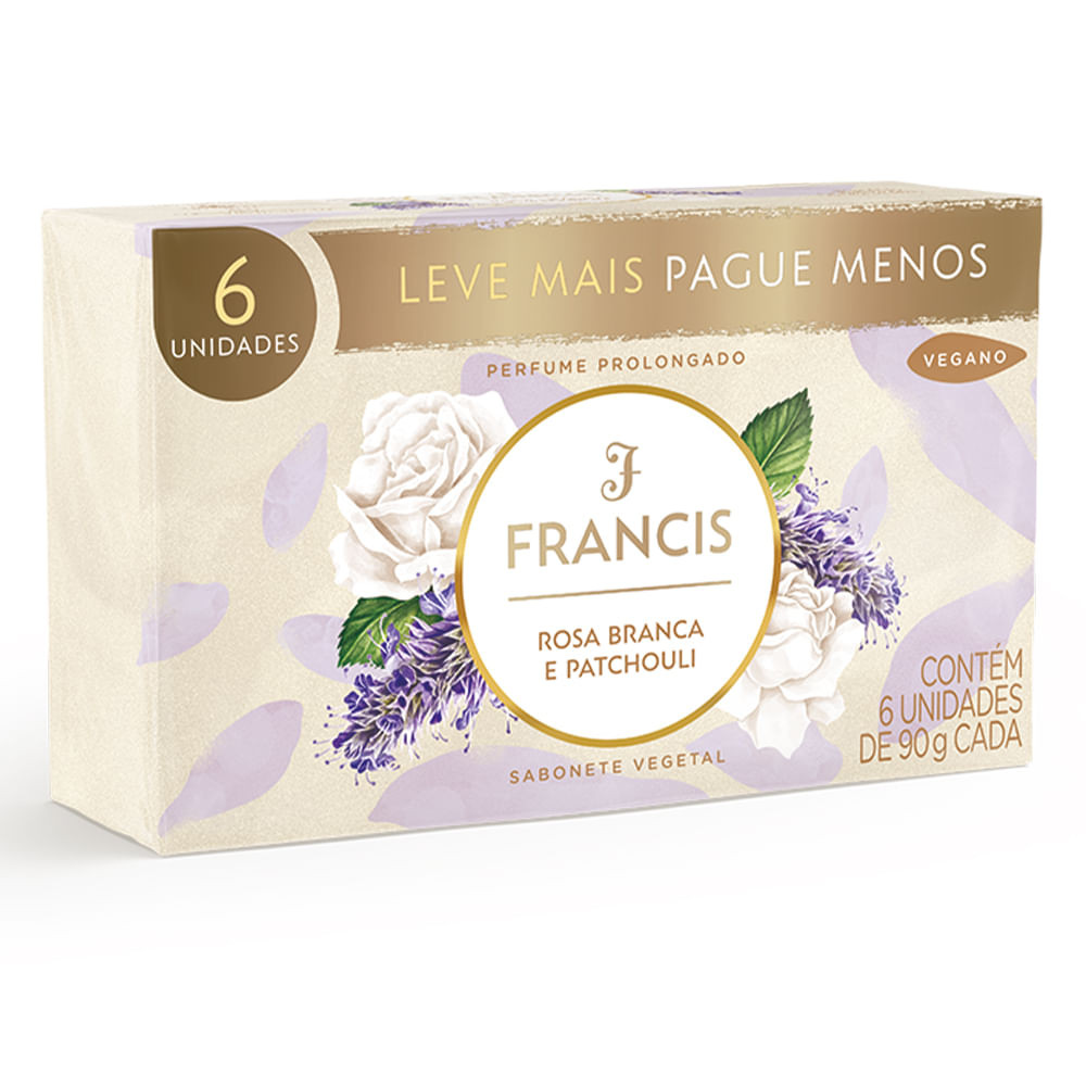 Kit Sabonete Em Barra Francis Rosa Branca E Patchouli 90g - 6 Unidades - Beauty