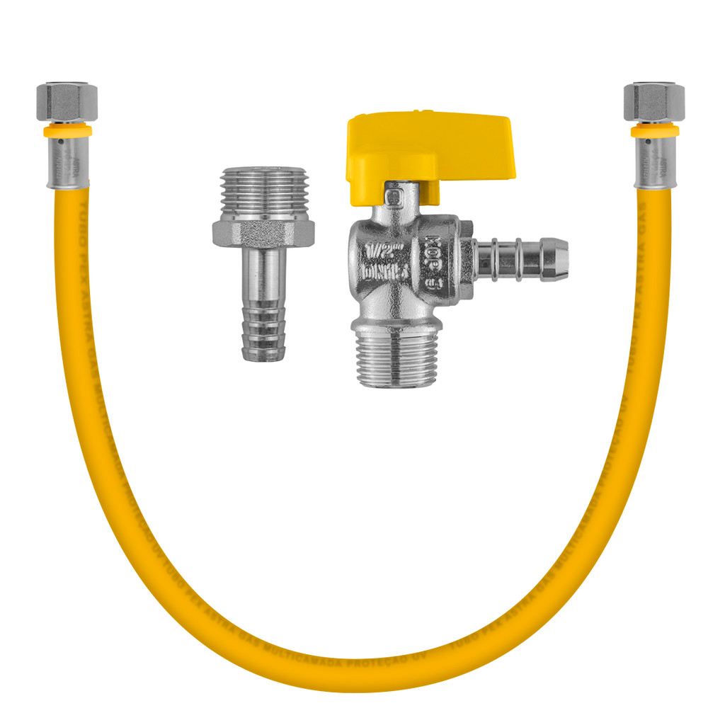 Kit 5 metros Mangueira Tubo Pex Gás Cotovelo Fêmea Reto Registro Adaptador P/ Fogão Botijão Cooktop