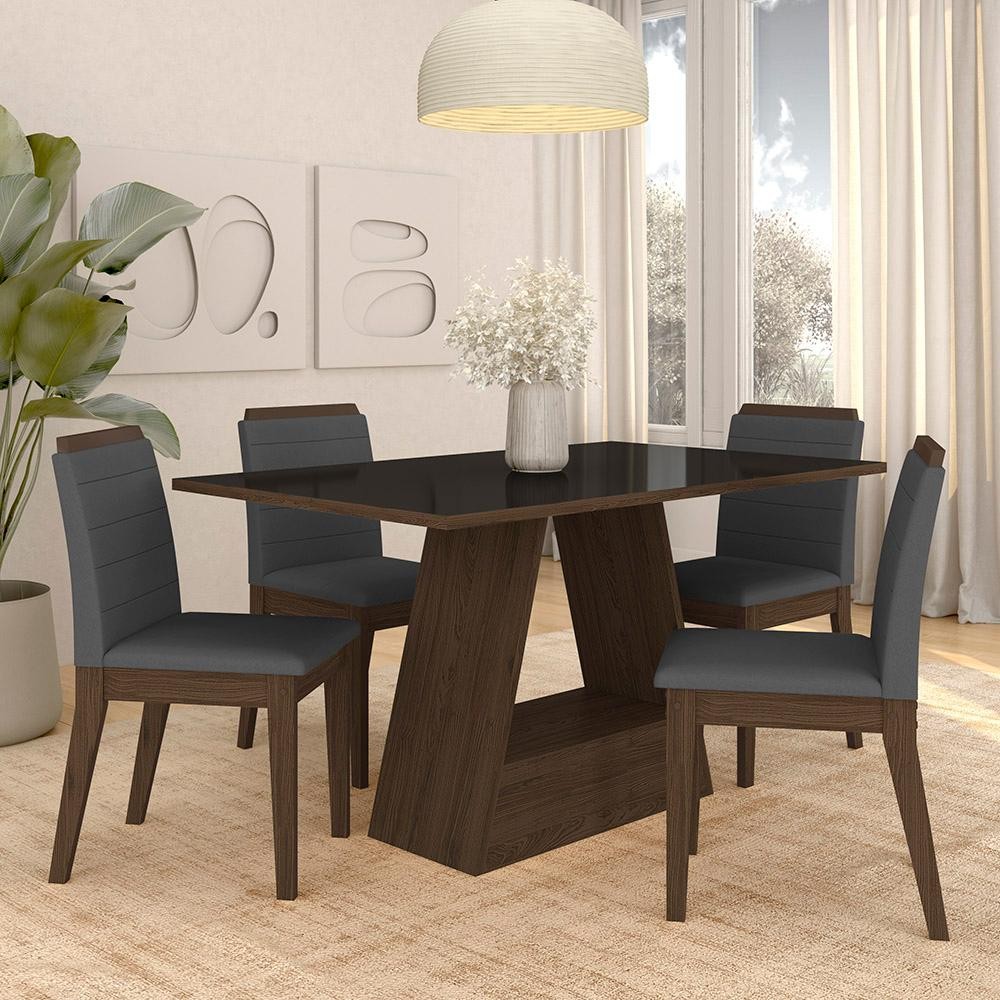 Mesa Com 4 Cadeiras Nápoles 1,36 Imbuia/preto/cinza - Móveis Arapongas