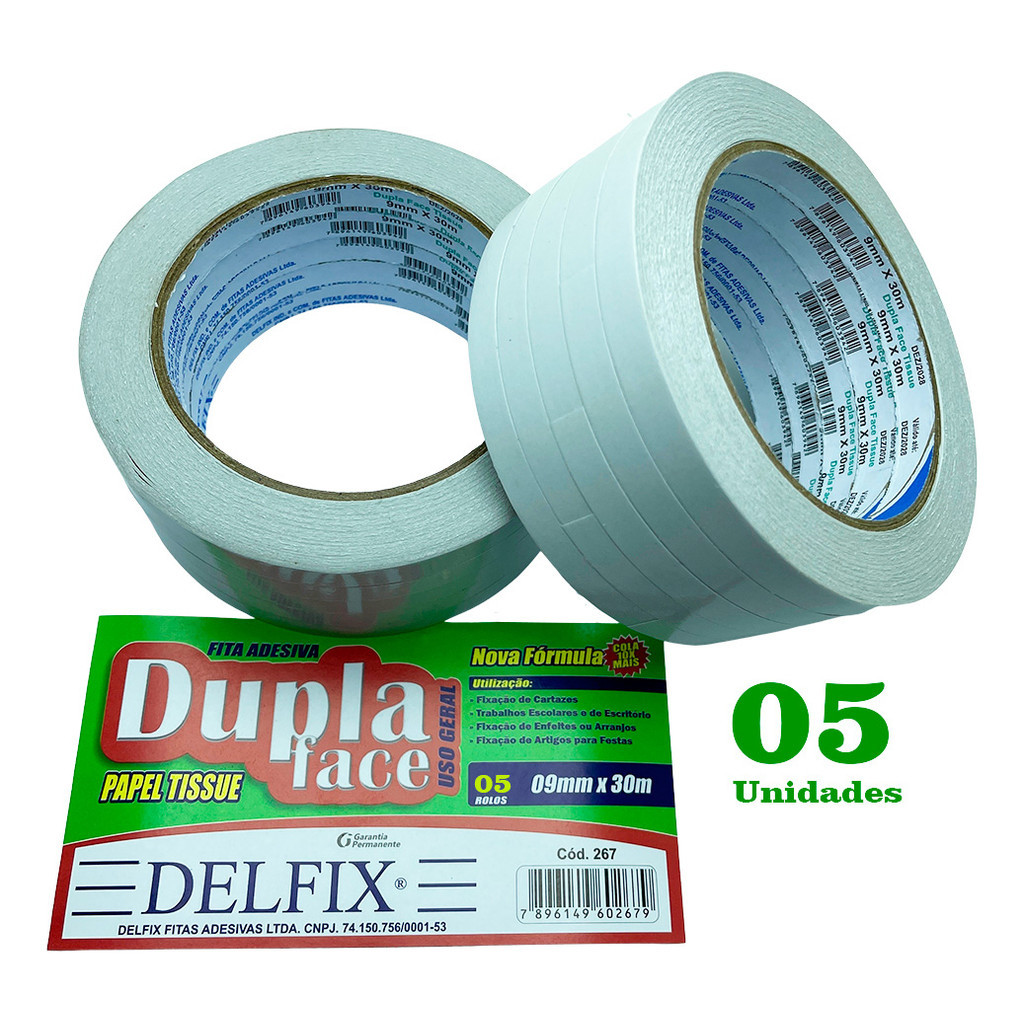 Fita Adesiva Dupla Face Delfix Transparente 9mm X 30m 5 Unidades em Oferta na Shopee