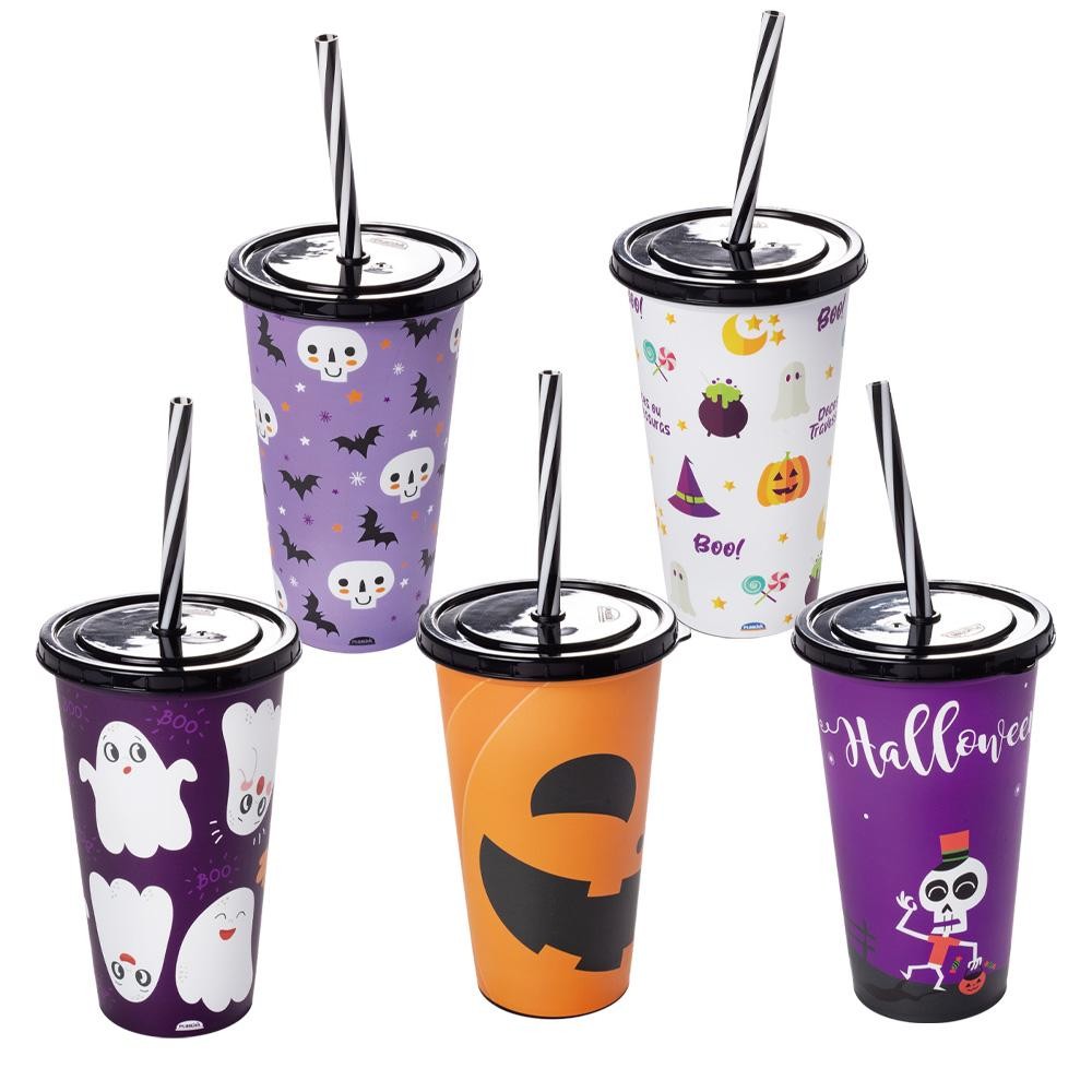 Copo Canudo Halloween Dia das Bruxas Sortido 1 Peça Plasútil em Oferta na Shopee