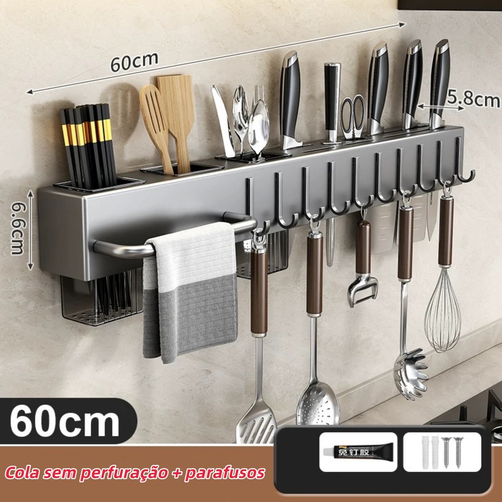 Suporte Para Armazenamento De Facas Ganchos Talheres-Parafuso+Colar-Utensílios De Cozinha de Ferro