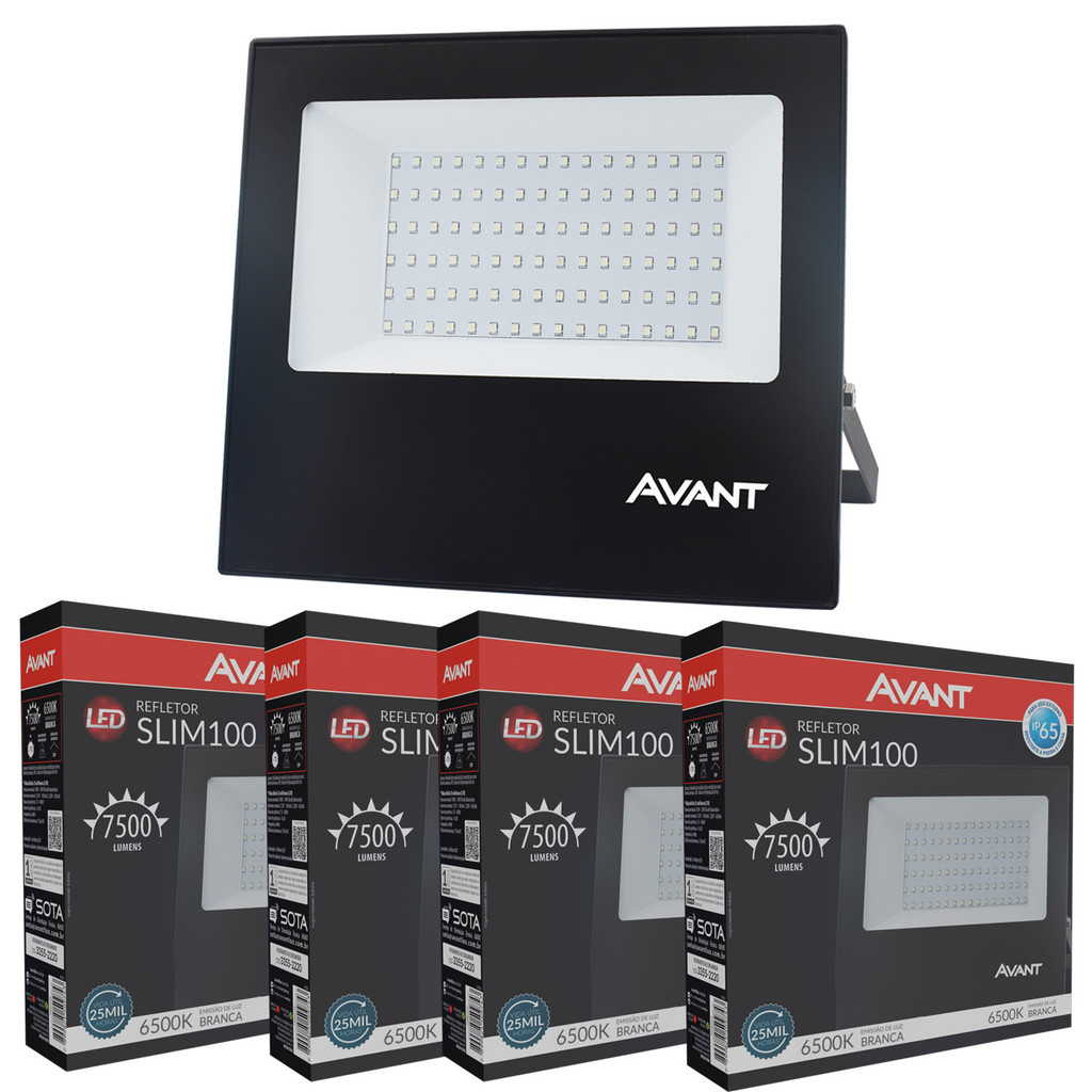 4 Refletor Led 100w Luz Branco Frio 6500K Bivolt Comércio