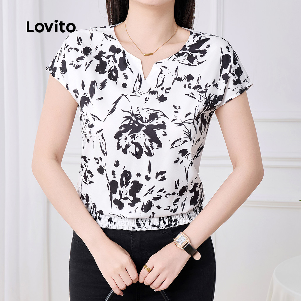 Detalhes do Lovito Refine Blusa Feminina Bordada com Ilhós para Primavera Verão L143ED627