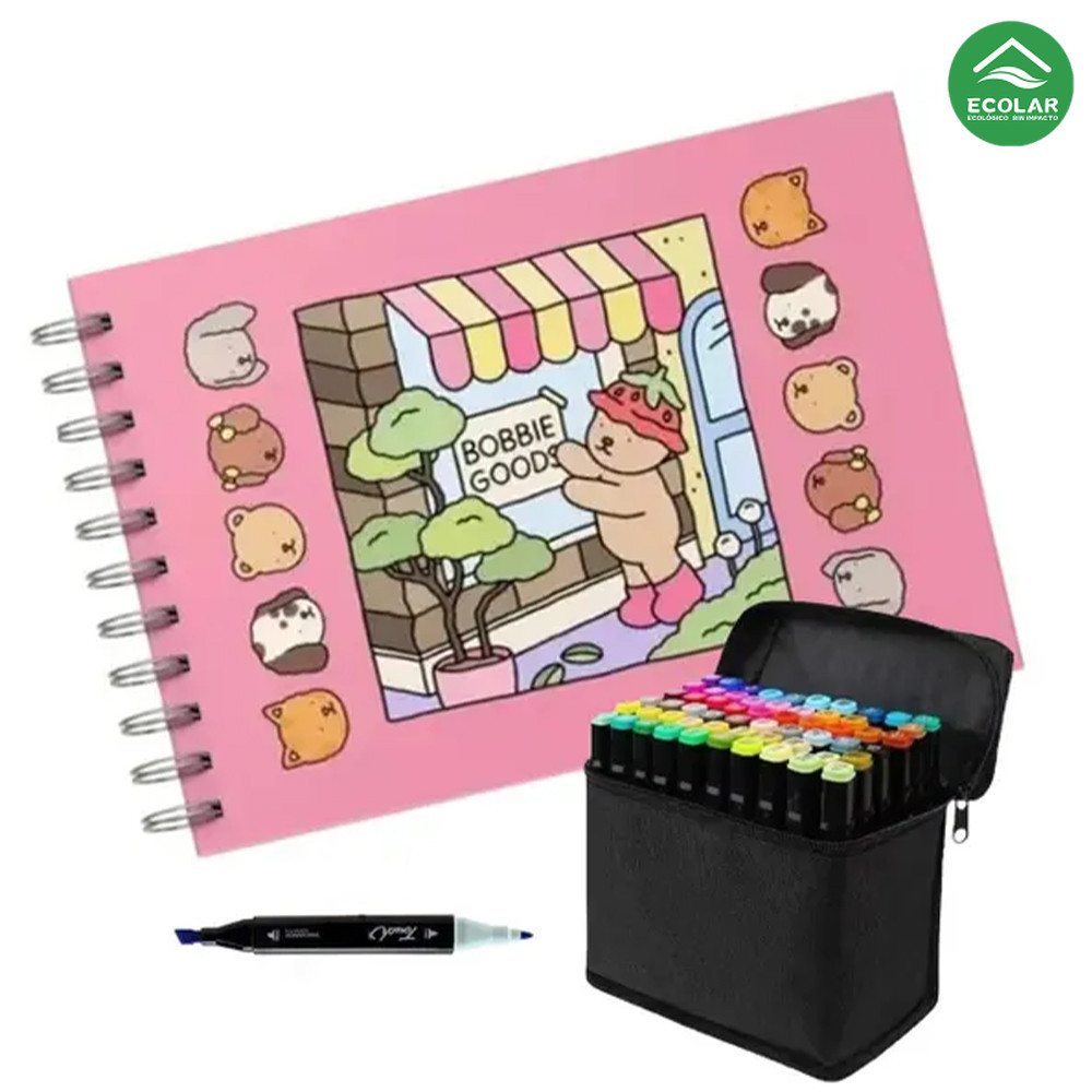 Kit Completo para Colorir: Conjunto Brush Pen + Livro Andi Store com Canetas Permanentes, Marcadores Acrílicos e Texto