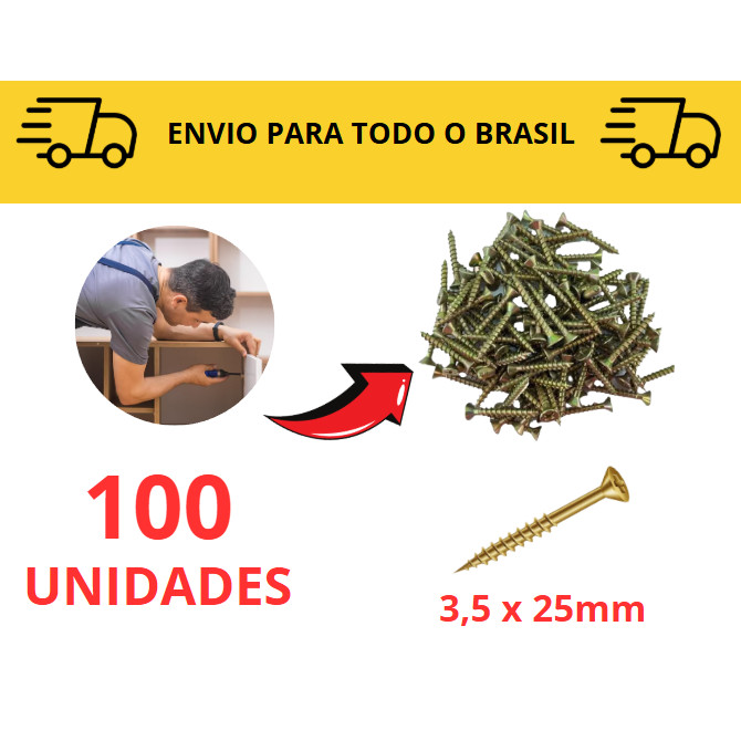 Parafuso Madeira / Chipboard para móveis 10 a 100 unidades Philips 2,5cm/ MDF/Marcenaria / Parafuso