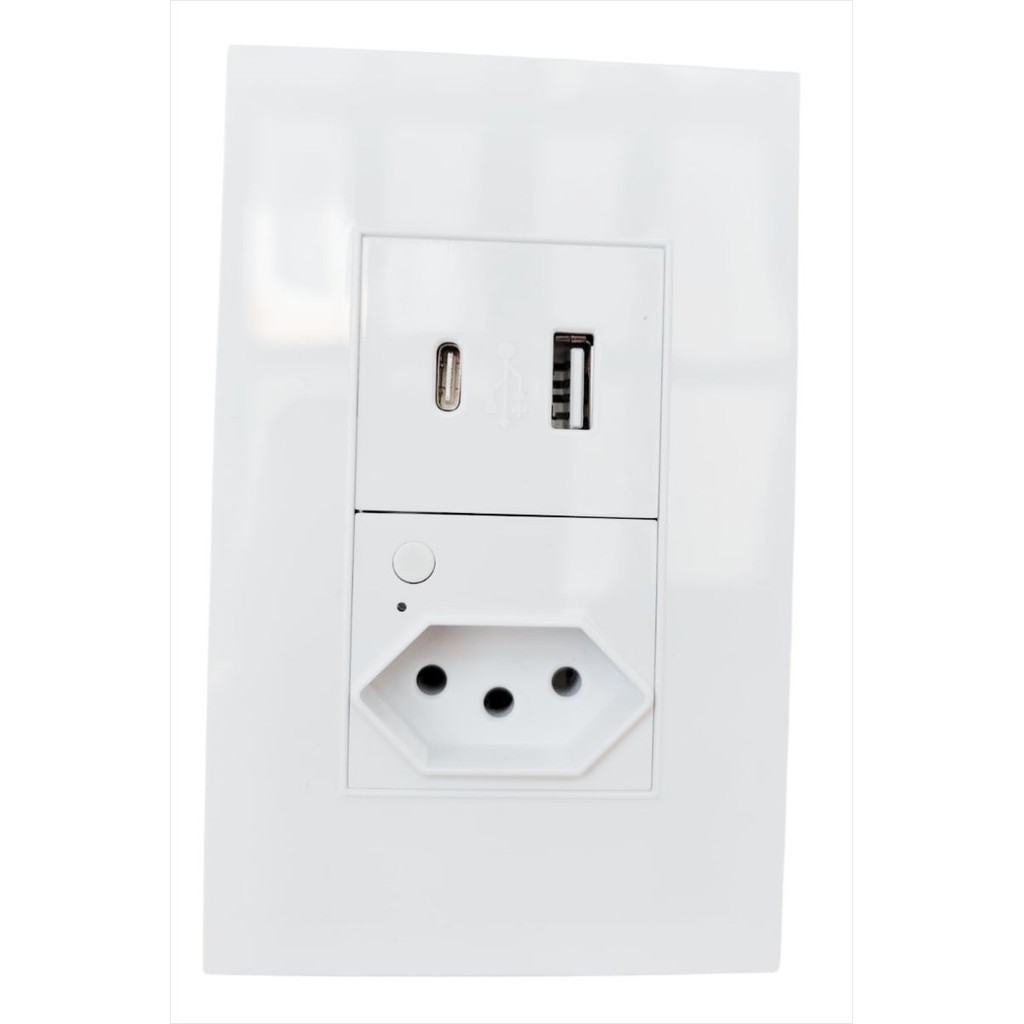Tomada Inteligente com USB A e  C Inteligente Branca