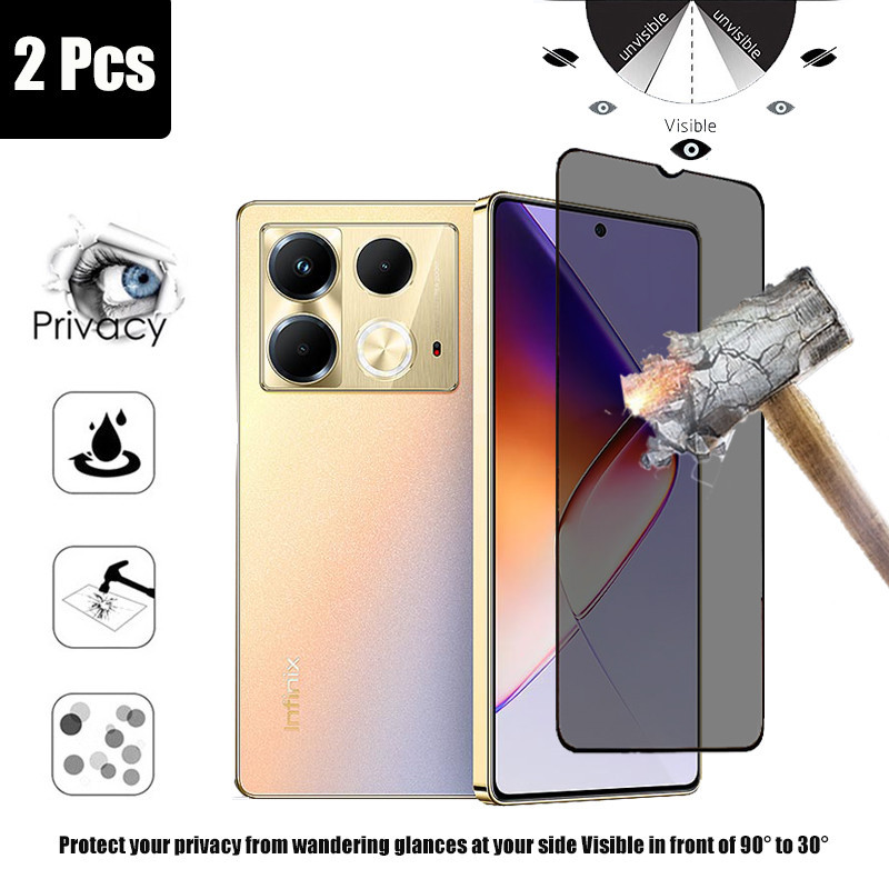 2 Pcs Película de Privacidade Fosca Anti-Impacto De Vidro Temperado Para infinix Note 40 30 Pro 30i 4G 5G