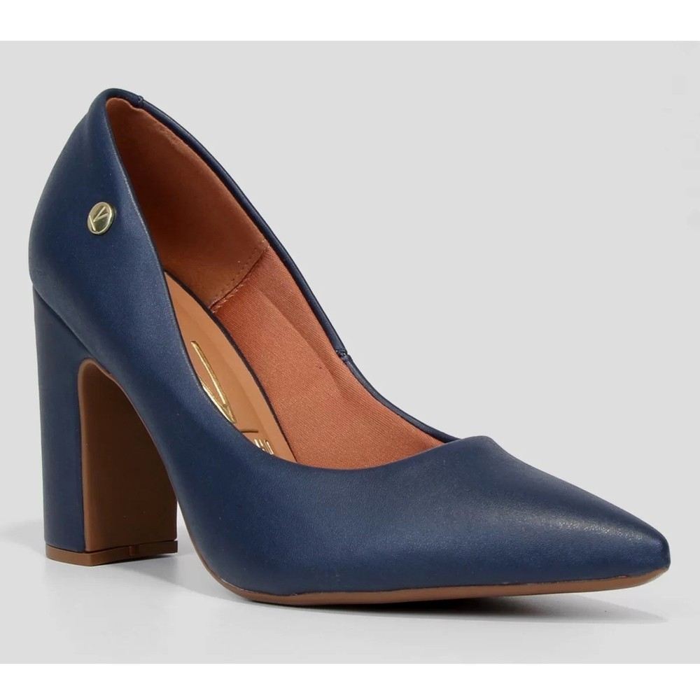 Scarpin Vizzano Bico Fino Salto Bloco Alto - Marinho em Oferta na Shopee