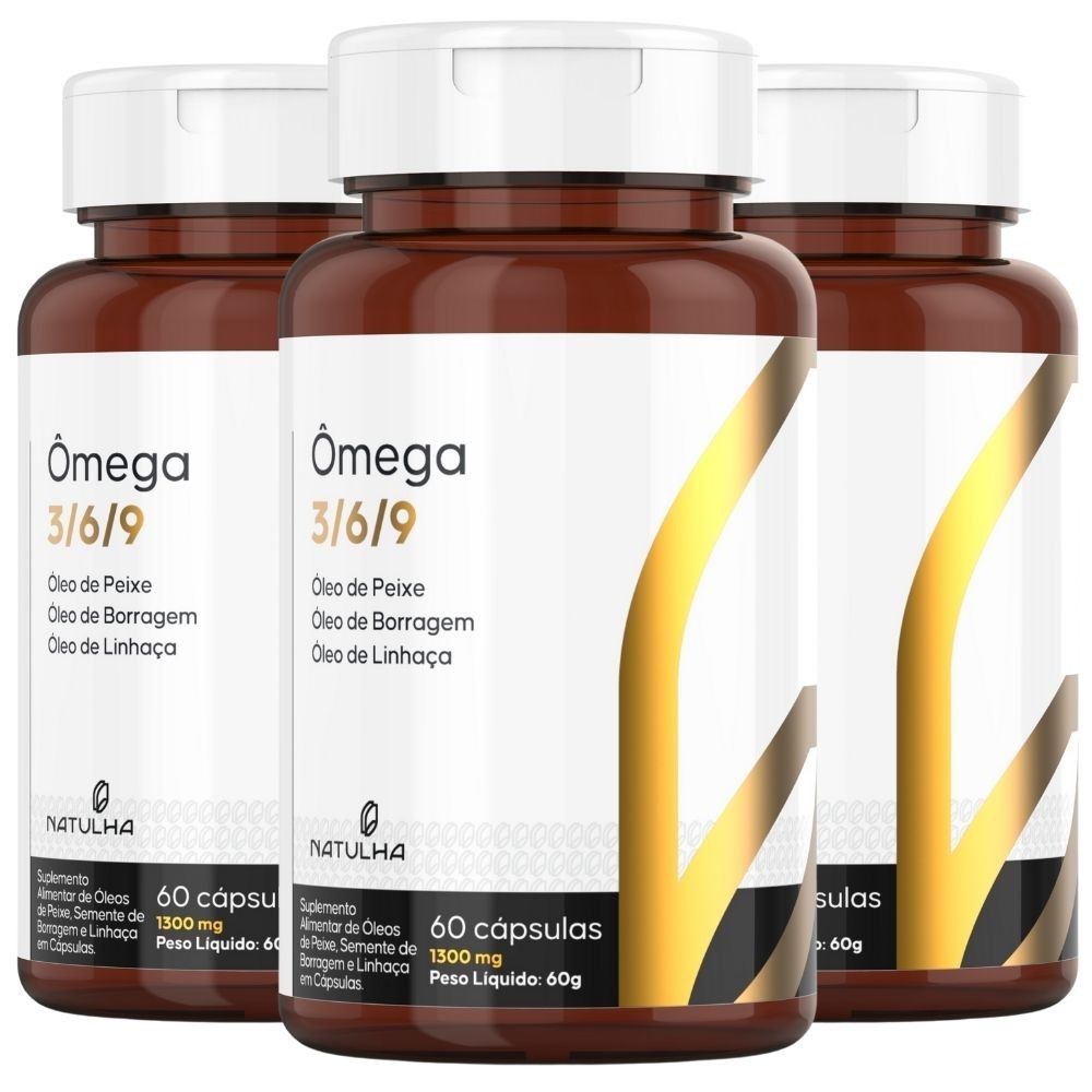 KIT 3X Ômega 3/6/9 ( Óleo de Peixe, Linhaça e Borragem) 60 Cápsulas - Natulha