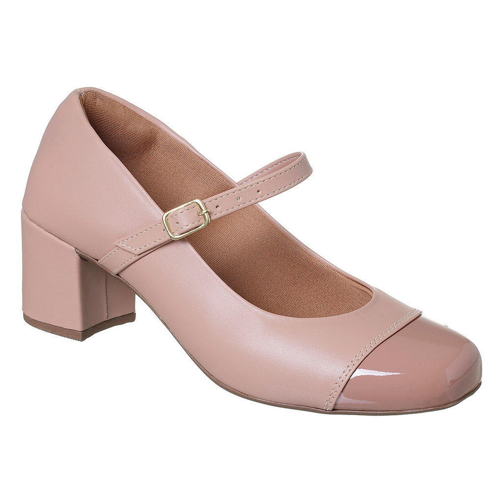 Sapato Scarpin Mary Jane Bico Quadrado Salto Baixo Ref 1501