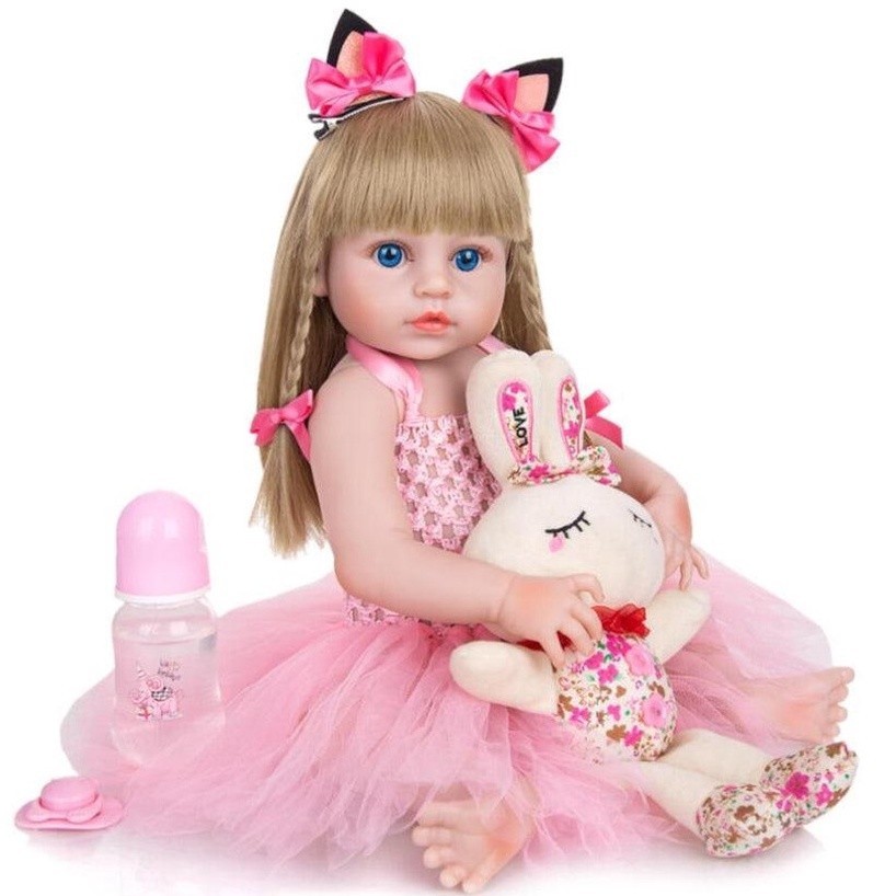 Reborn Boneca Realista Bebê Menina Vestido e Acessórios brinquedo de Silicone