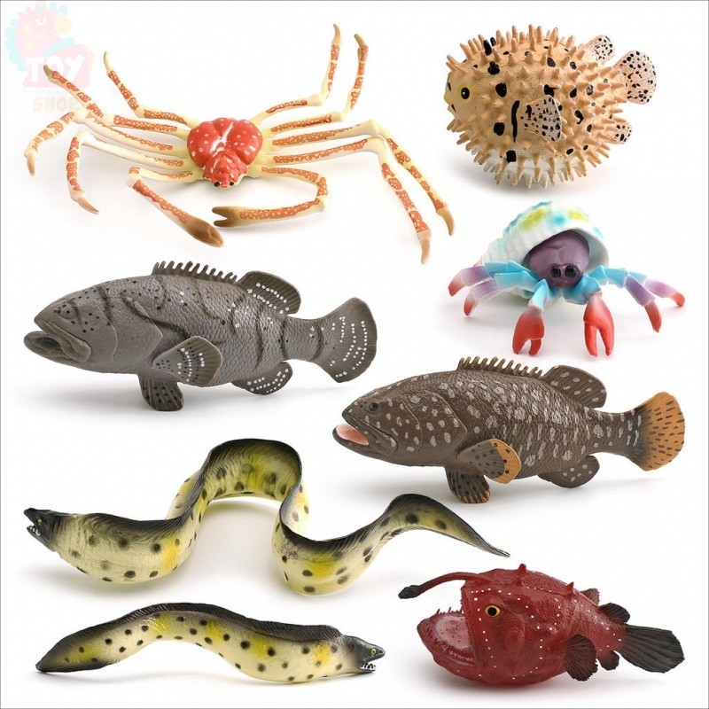 Ciência, educação e brinquedos educativos para crianças simulando modelos de animais marinhos caranguejo-aranha baiacu peixe ornamentos de bonecas de aquário