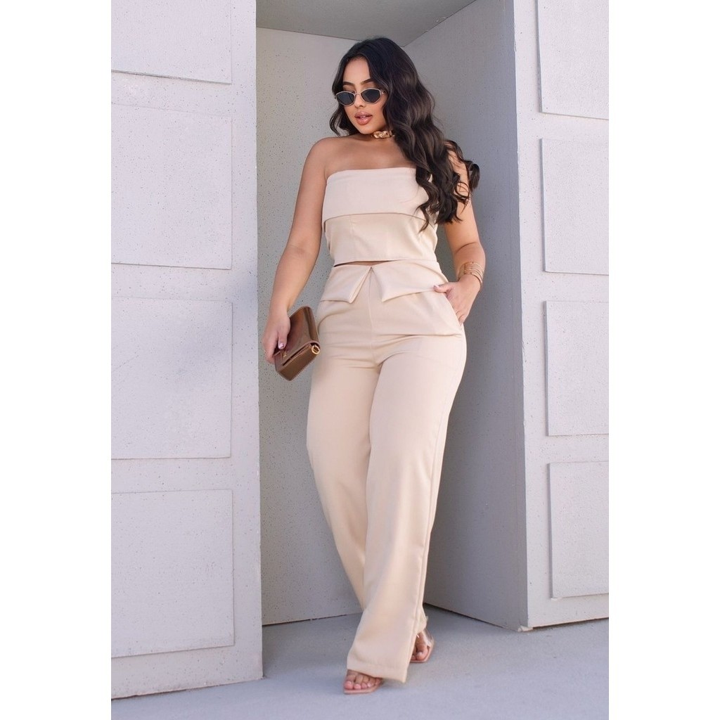 Conjunto Alfaiataria Tomara Caia Calça Pantalona em Oferta na Shopee