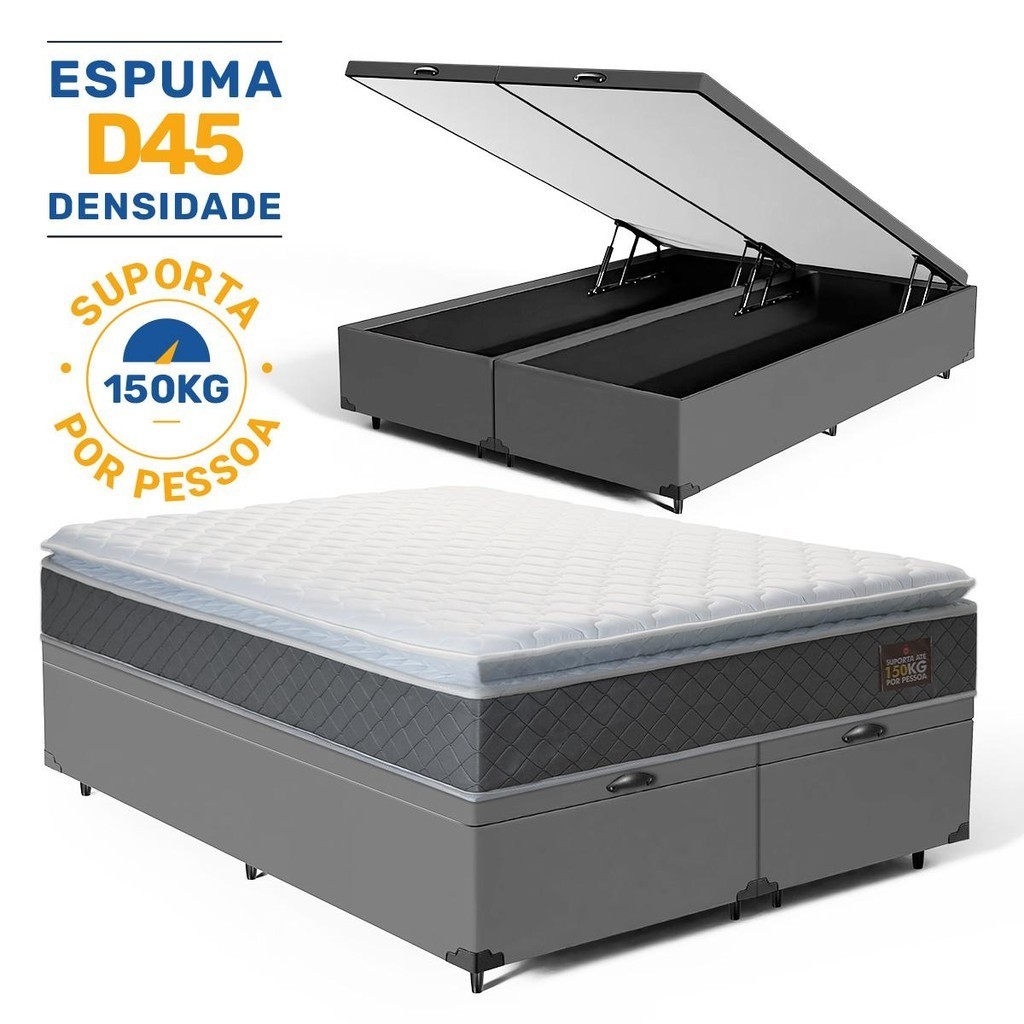 Cama Box Baú com Colchão de Espuma D45 Pillow Top Fort Comfort Queen 158cm em Oferta na Shopee
