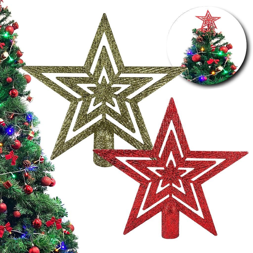 Estrela Ponteira De Arvore De Natal Enfeite 15cm Decoração Cor Sortida