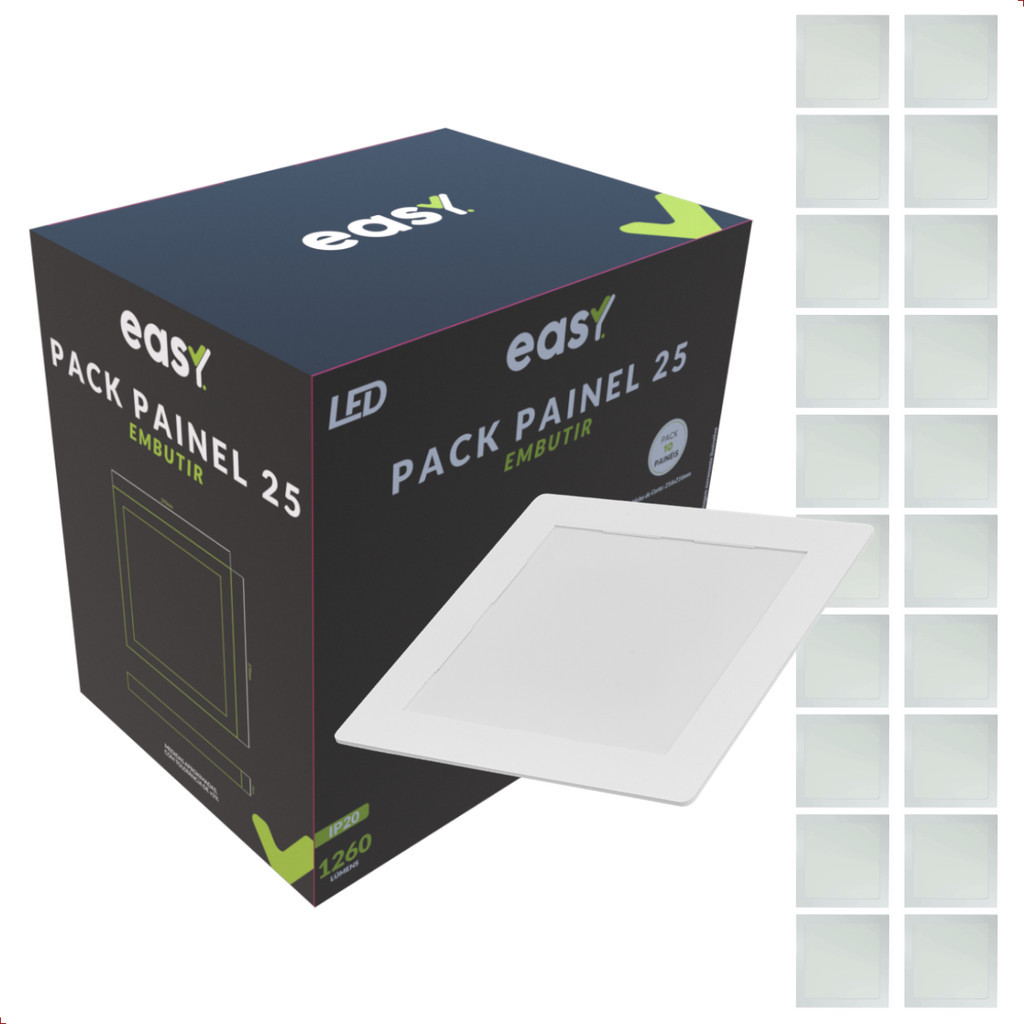 Kit 20 Painel Led Embutir 25w 6500K Quadrado Bivolt - Easy em Oferta na Shopee