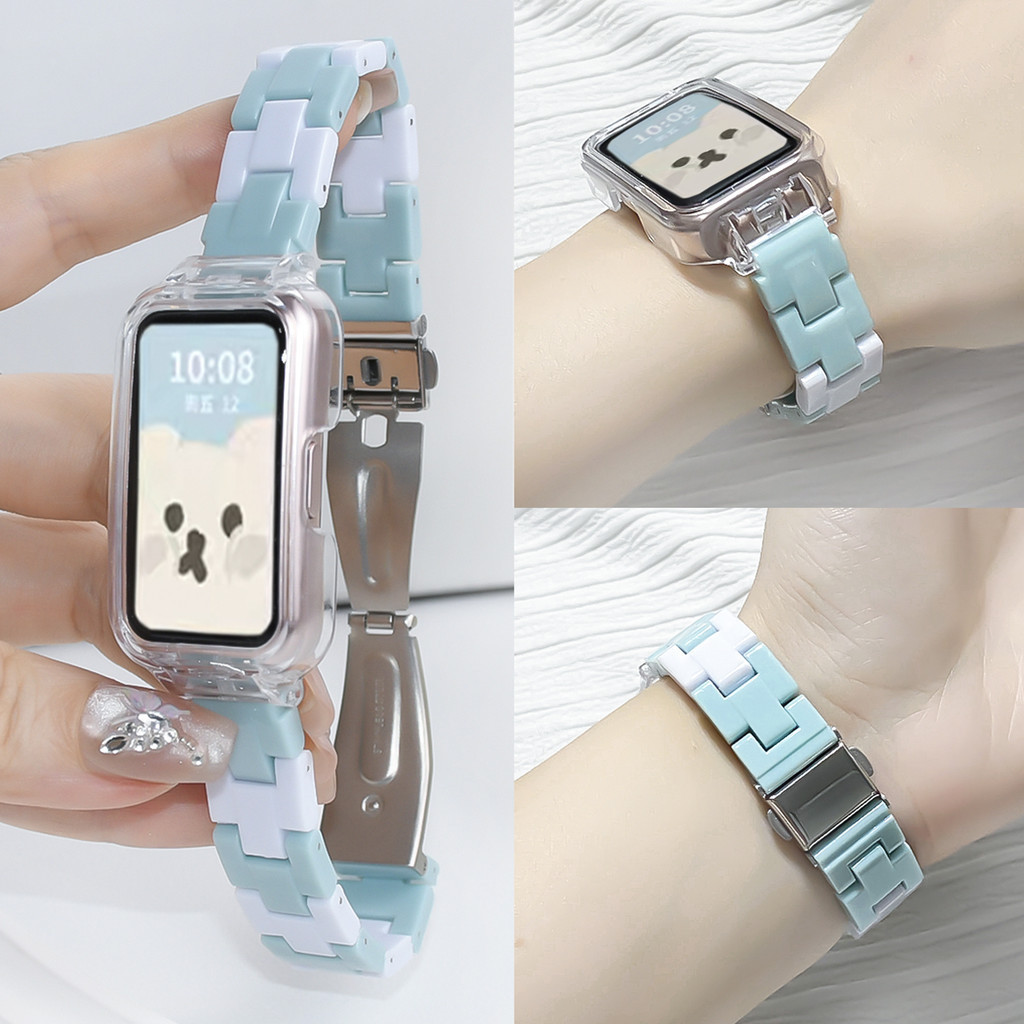 Pulseira De Resina Colorida Doce Para Huawei band 11 11 Pro 10 9 8 7 6 6Pro Honor Transparente Substituir Banda
