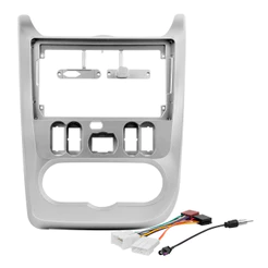 Kit Moldura Painel 9 Pol Sandero Authentique Expression Stepway Privilege Logan 2011 2 Din Prata Chicote Som