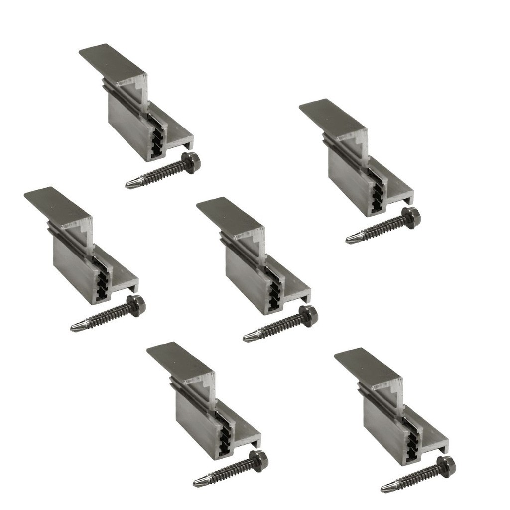 Kit 06 Fixador Grampo Final End Clamp Regulável Placa Painel Solar Alumínio e Inox Perfil Master Presilha Terminal
