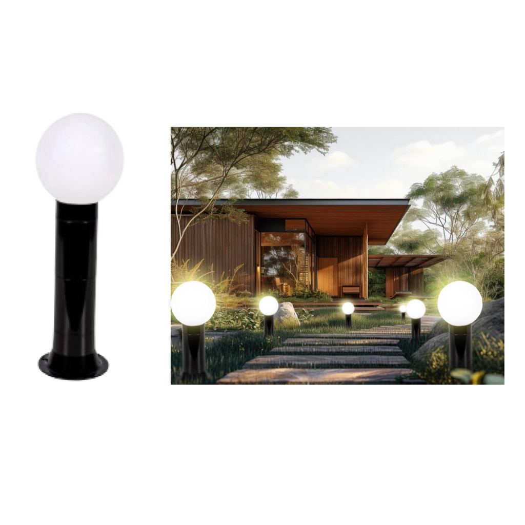 Poste Balizador Luminária Globo Sítio Jardim 45cm Preto