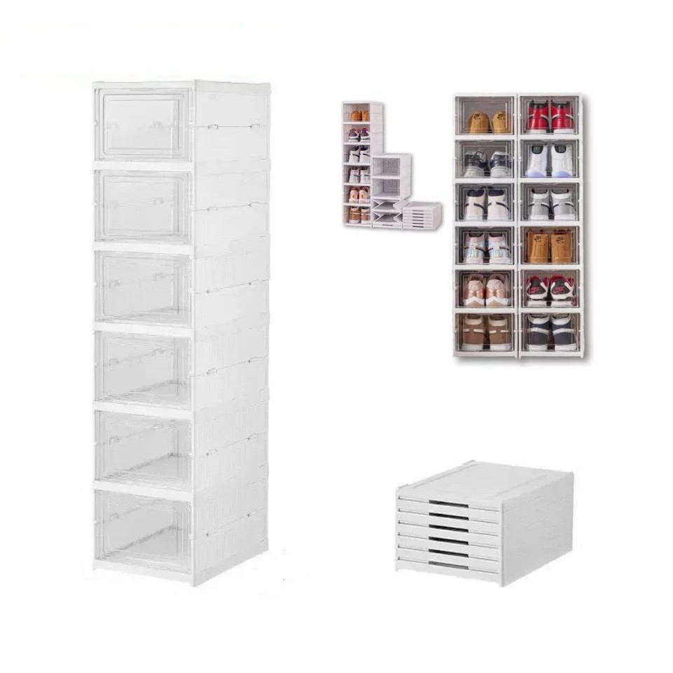 Caixa De Sapato Dobrável Armazenamento Transparentes Sapateira Empilhável Prova De Poeira Dormitório Armário - WING em Oferta na Shopee