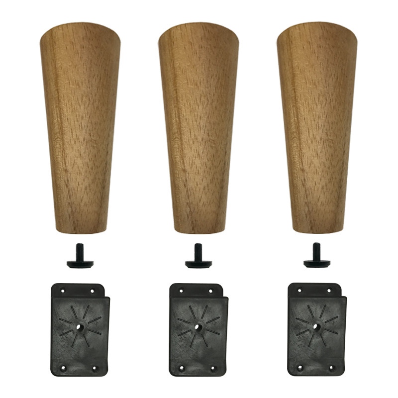 Kit 3 Pés De 10 Cm Cônico Retrô Para Móveis Pé Palito - Com Kit de Chapas Para Inclinar