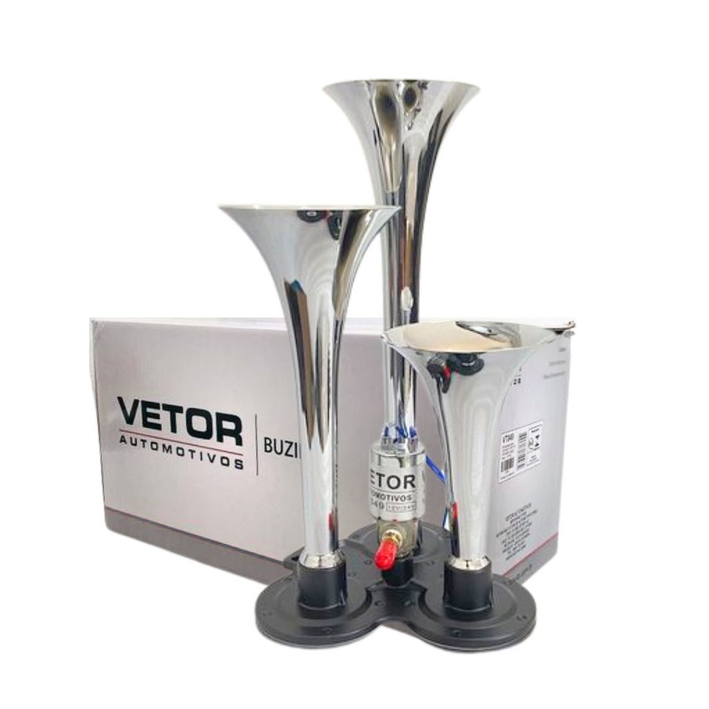 Buzina 3 Cornetas Cromada a Ar Marítima Para Caminhão 12V/24V Buzina Tripla Ar Marítima em Oferta na Shopee