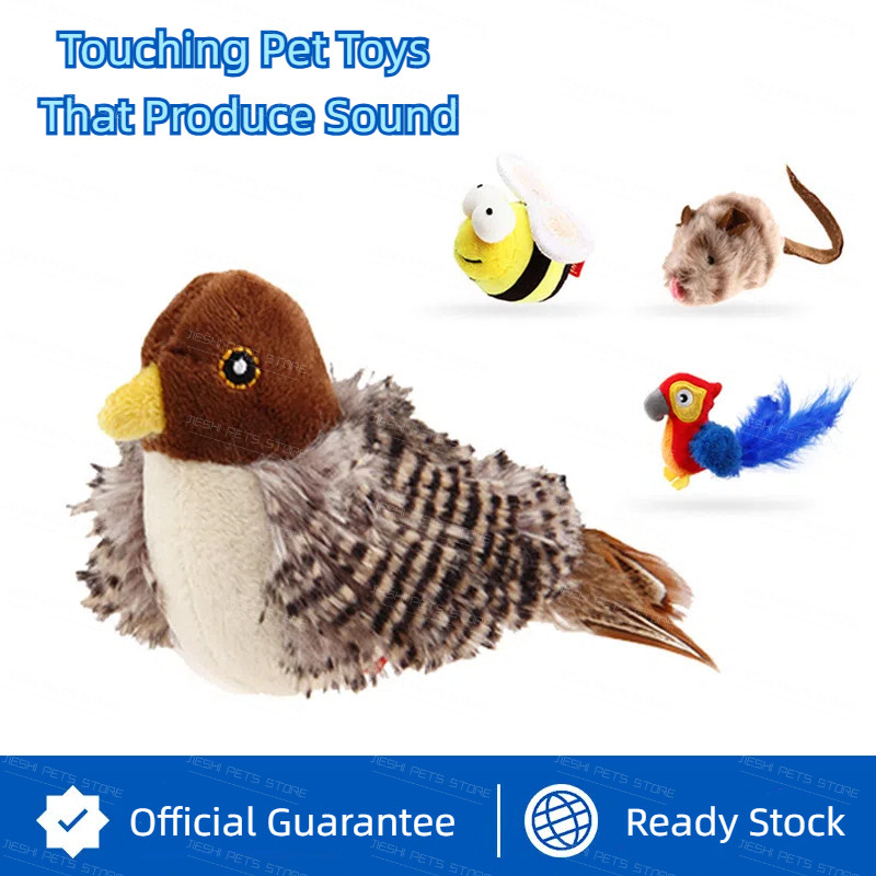 Interessante Brinquedos Interativos Para Animais De Estimação Toque E Som De Gato Companheiro De Penas Naturais Pássaros