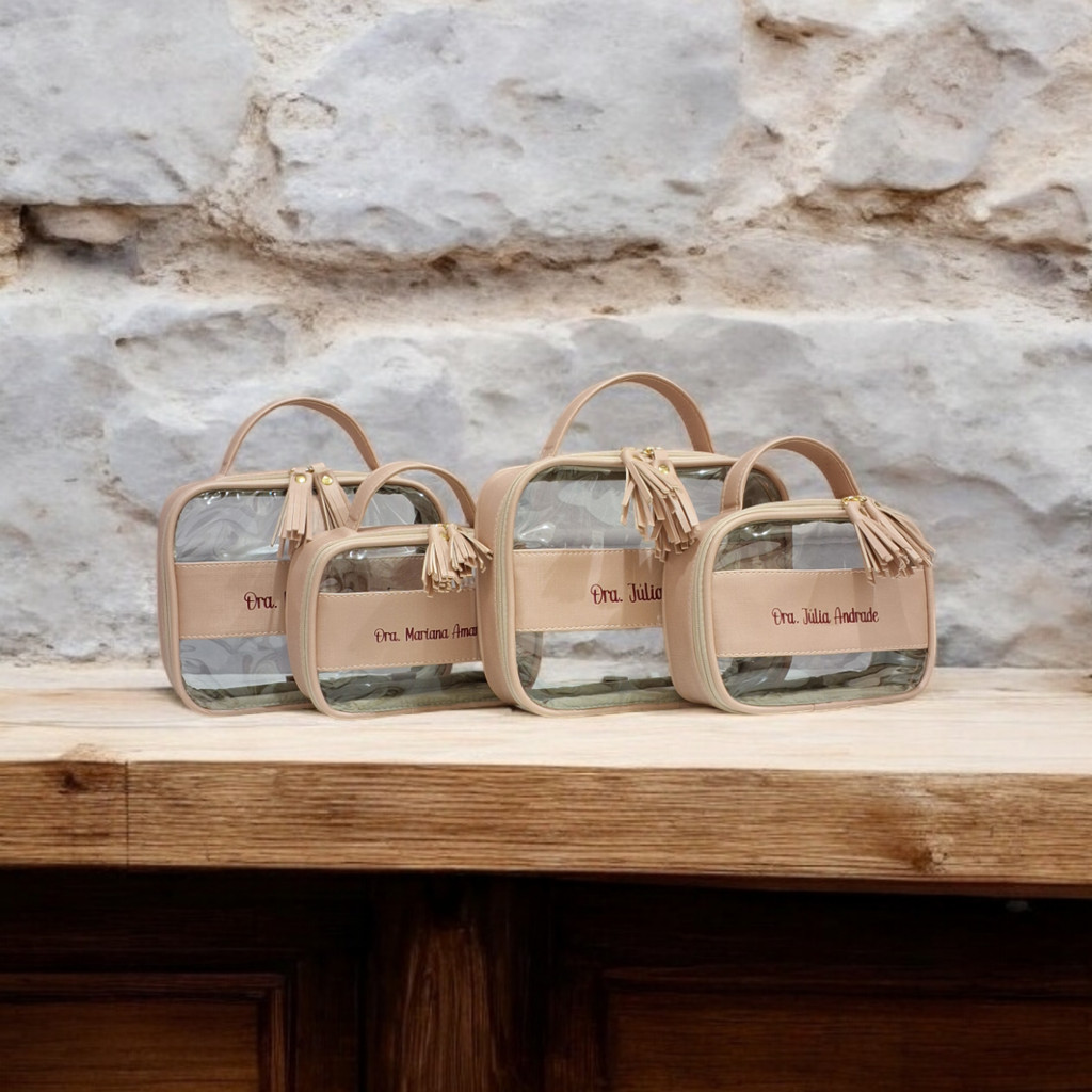 NECESSAIRES LUXO SUPER TRANSPARENTE PERSONALIZAVEL COM ALÇAS DE MÃO