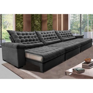 Sofá Retrátil e Reclinável 3,55m Molas Ensacadas Cama inBox Big Space com Bordado 3D Velusoft Cinza em Oferta na Shopee