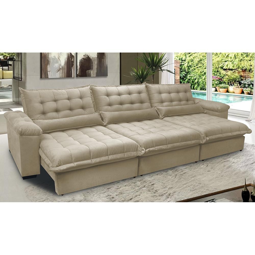 Sofá Retrátil e Reclinável 3,22m com Molas Ensacadas Cama inBox Aconchego Tecido Suede Bege em Oferta na Shopee