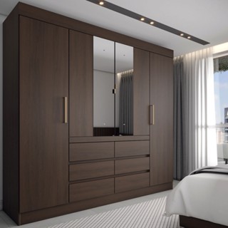Guarda-Roupa Casal Honey 4 Portas 6 Gavetas com Espelho em Oferta na Shopee