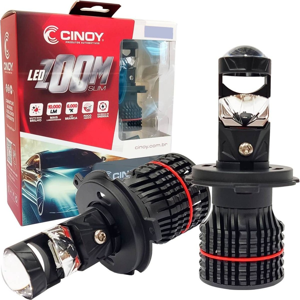 Lâmpada Led H4 Mini Projetor Zoom Slim 6000K 10000Lm 12V 24V em Oferta na Shopee