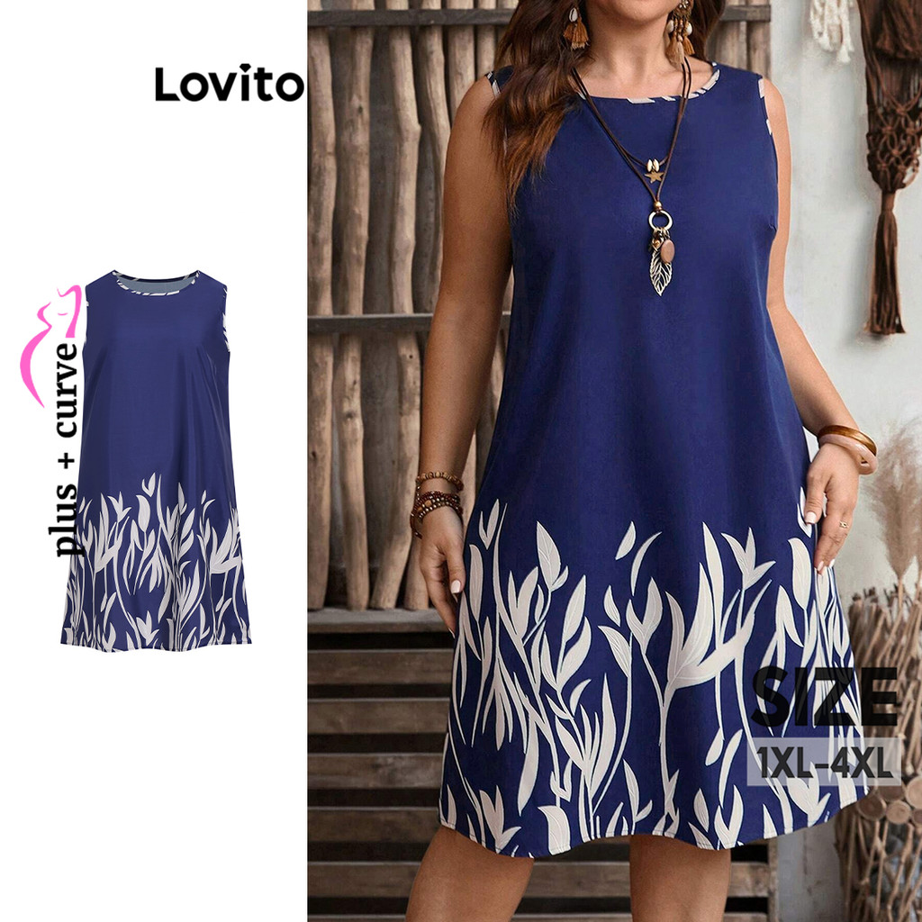 (Trendy) Lovito Vestido Curvo Plus Size Elegante Vestido Floral Com Flores Para Mulheres LBL16538 - Women Clothes
