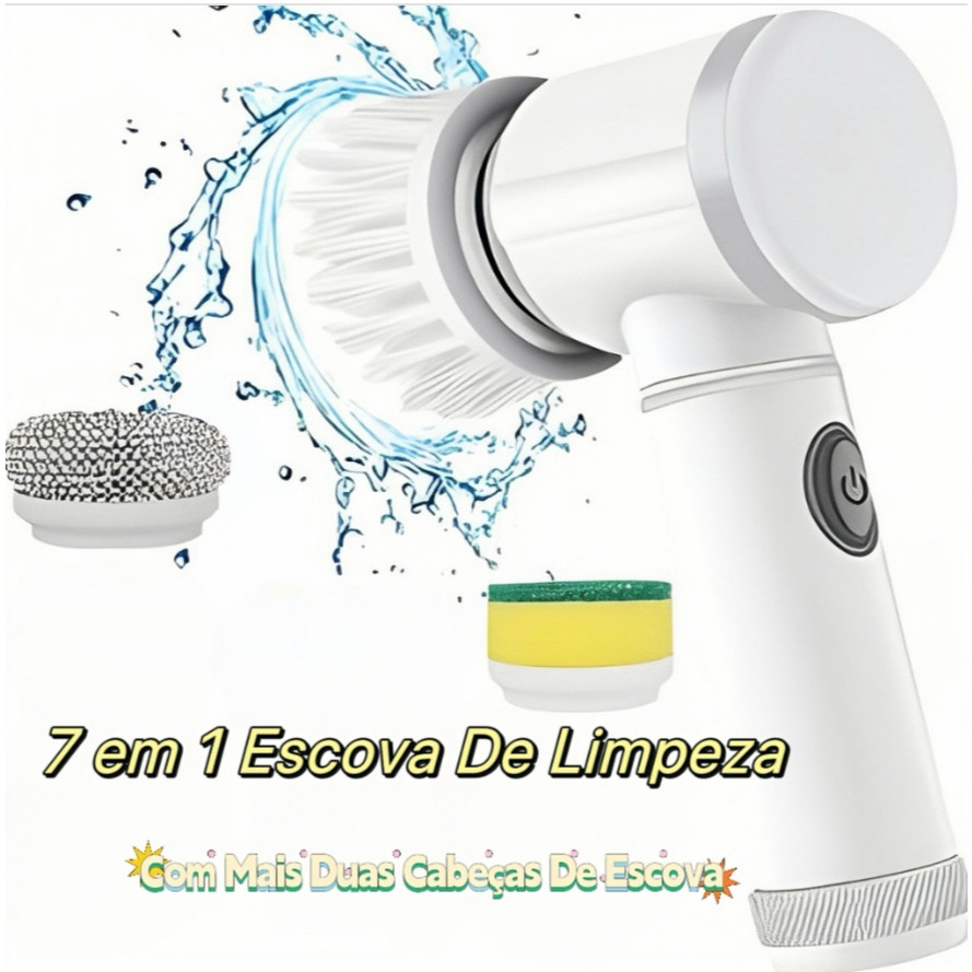 Escova Elétrica de Limpeza 5 em 1 Sem Fio Limpador Multiuso Prático Com Mais Duas Cabeças de Escova