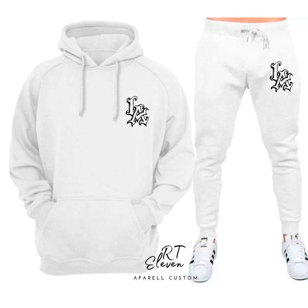 Conjunto Moletom Los Angeles casaco LA Blusa De Frio + Calça linha premium moleton canguru com bolso e capuz