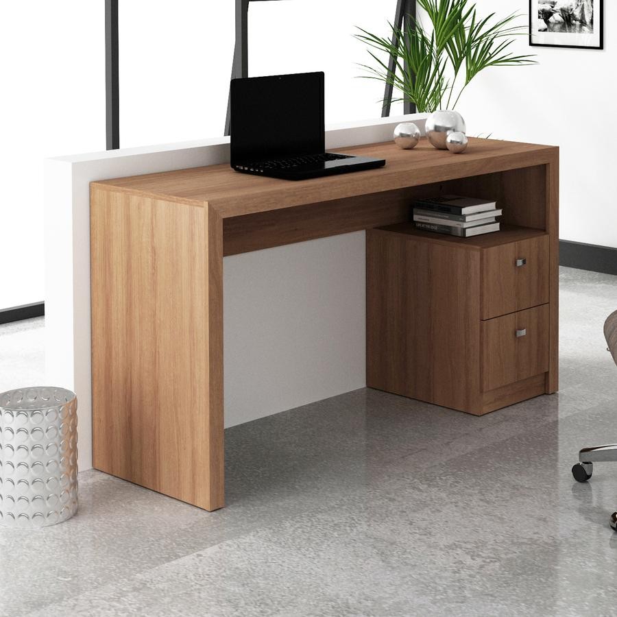 Escrivaninha Mesa Escritório Home Office 2 Gavetas Amêndoa em Oferta na Shopee