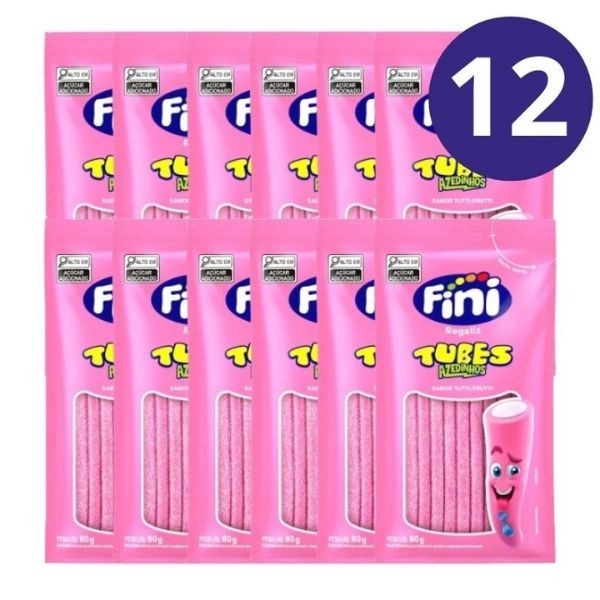 Bala Fini Gelatina Tubes Tutti Frutti Azedinho 80g 12 Unid FINI Flex SP