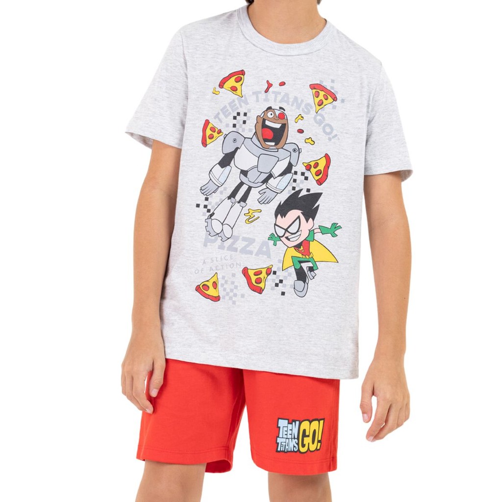 Pijama Infantil Masculino Veggi Jovens Titãs Manga Curta Super Herois Macio Algodão