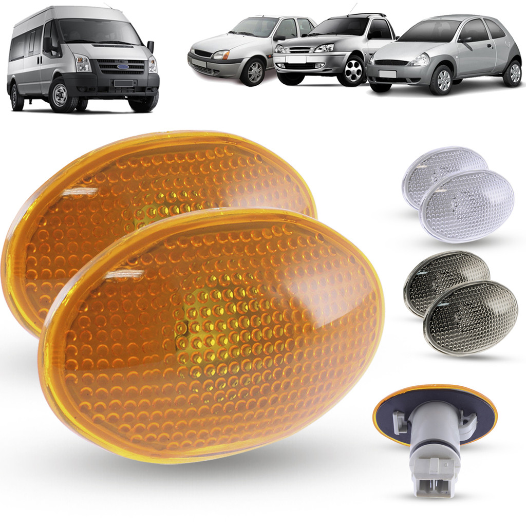 Par de Lanterna Pisca Seta Lateral + Soquete Ford Ka 1997 a 2006 Fiesta 1996 a 2002 Courier 1997 a 2013 Transit