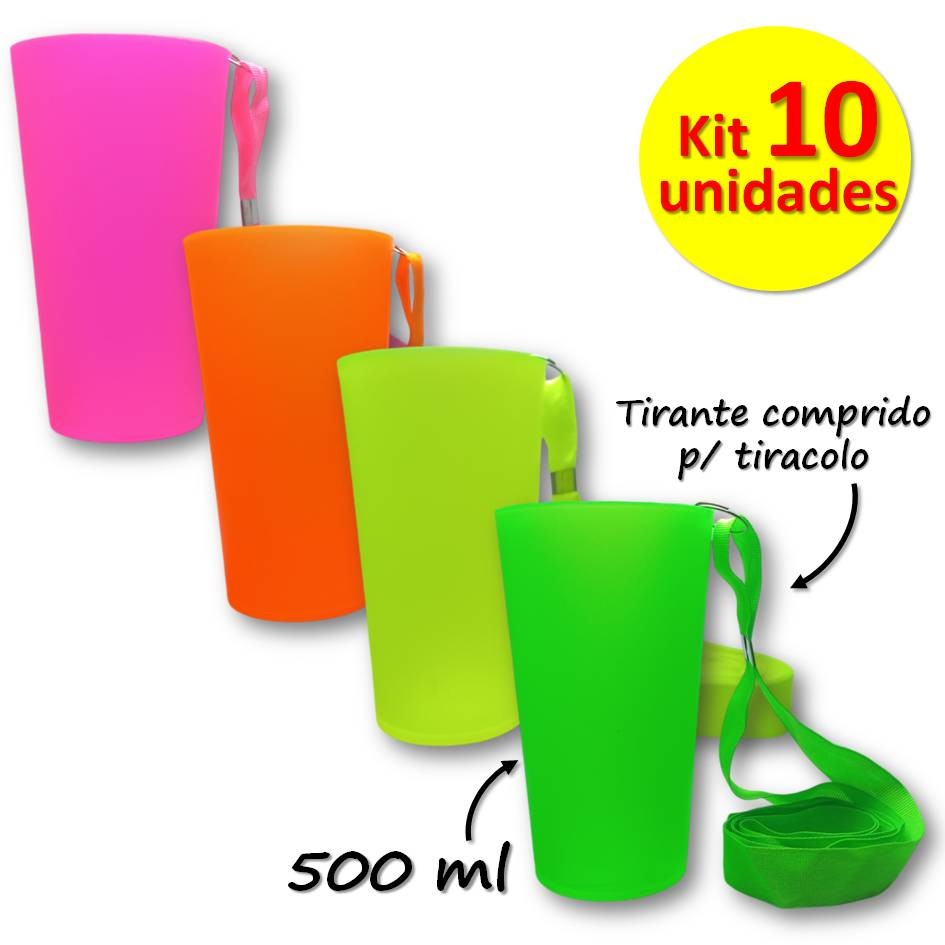 Kit 10 Copos 500ml Liso com Tirante Tiracolo