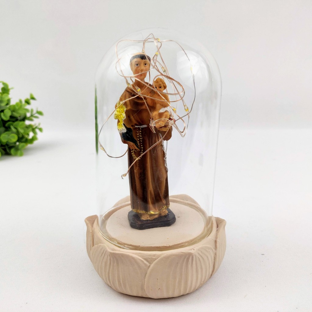 Enfeite Santo Antônio Redoma Fio De Led 16cm Cúpula Católico