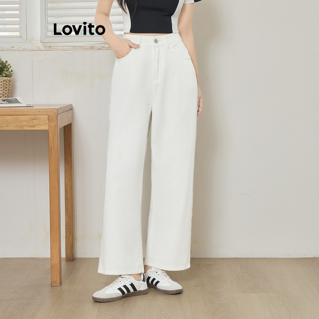 Lovito Jeans casual simples com bolso e botão para mulheres L104ED924 - Women Clothes