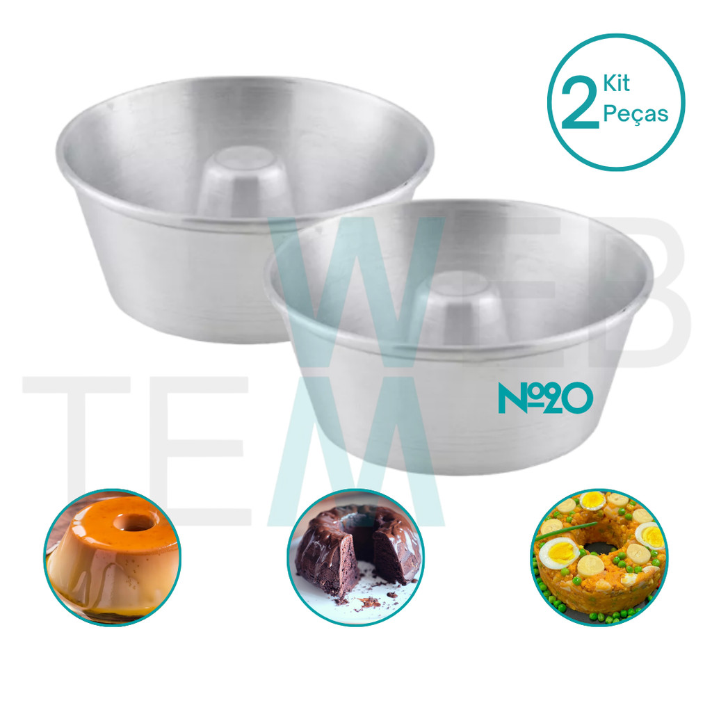 Kit 2 Formas de Pudim 8x20cm de Alumínio Sustentável para Bolos com Furo, Cuscuz,  Pudim, Manjar, Brigadeirão e Sobremesas, Cozimento Uniforme, Fácil Limpeza e Durabilidade, Ideal para Cozinhas Residenciais e Profissionais