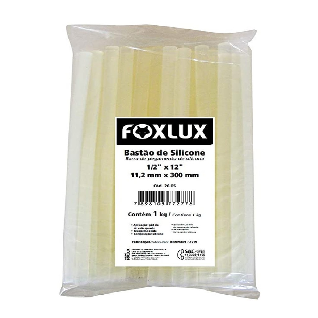 Bastão Cola Quente Grosso 11,2mm x 300mm Foxlux 1Kg Artesanato Reparos